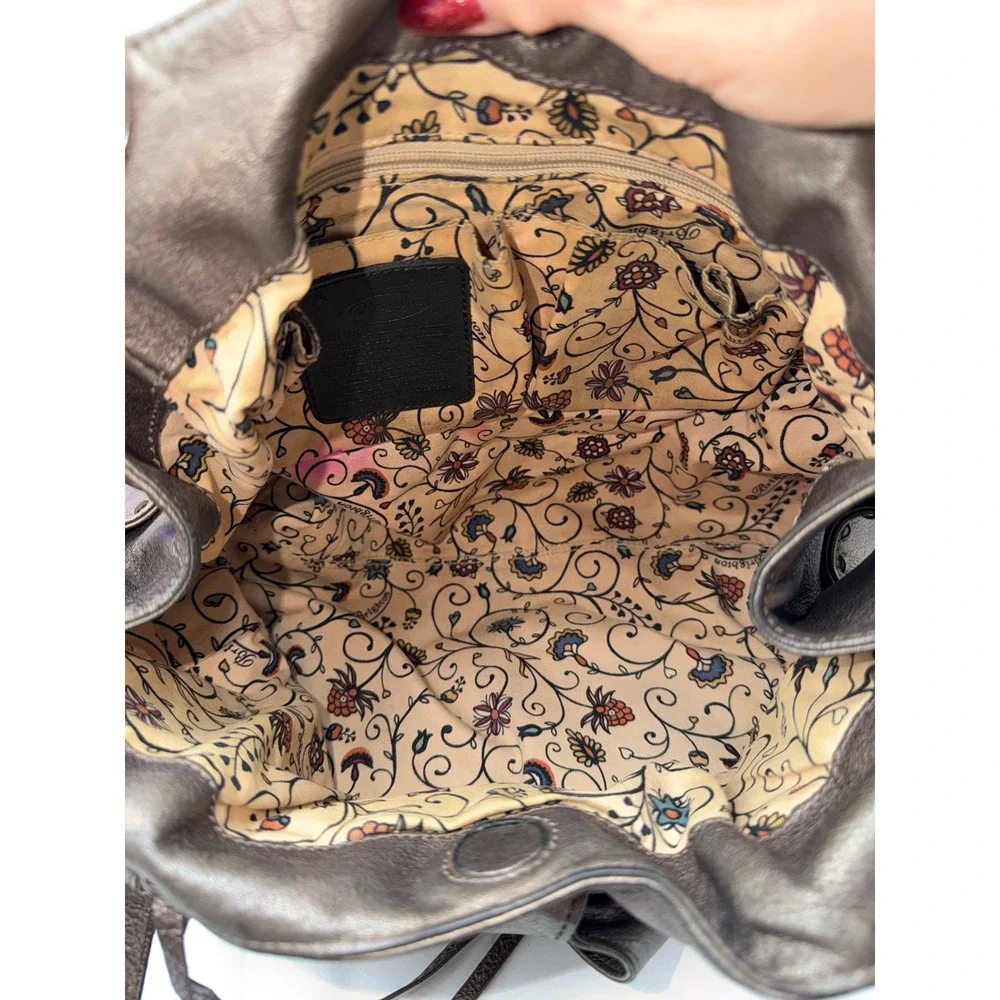 Brighton Metallic Pewter Leather Bow Hobo Shoulder Bag Silver Heart A301748 - Picture 12 of 12